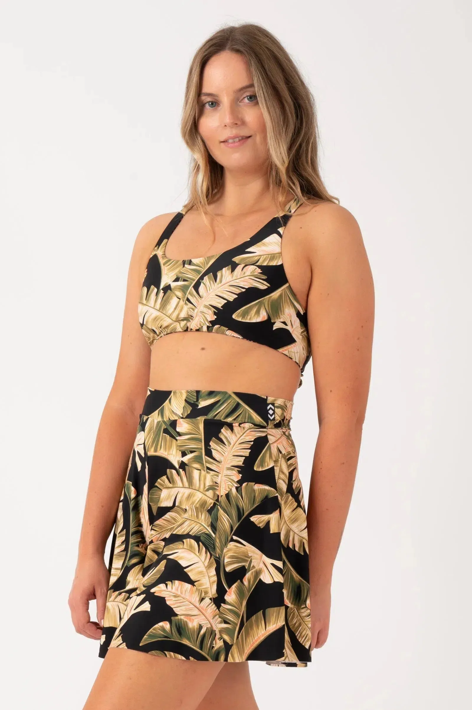 Silky Mini Palazzo Short - Black Tropical Leaf