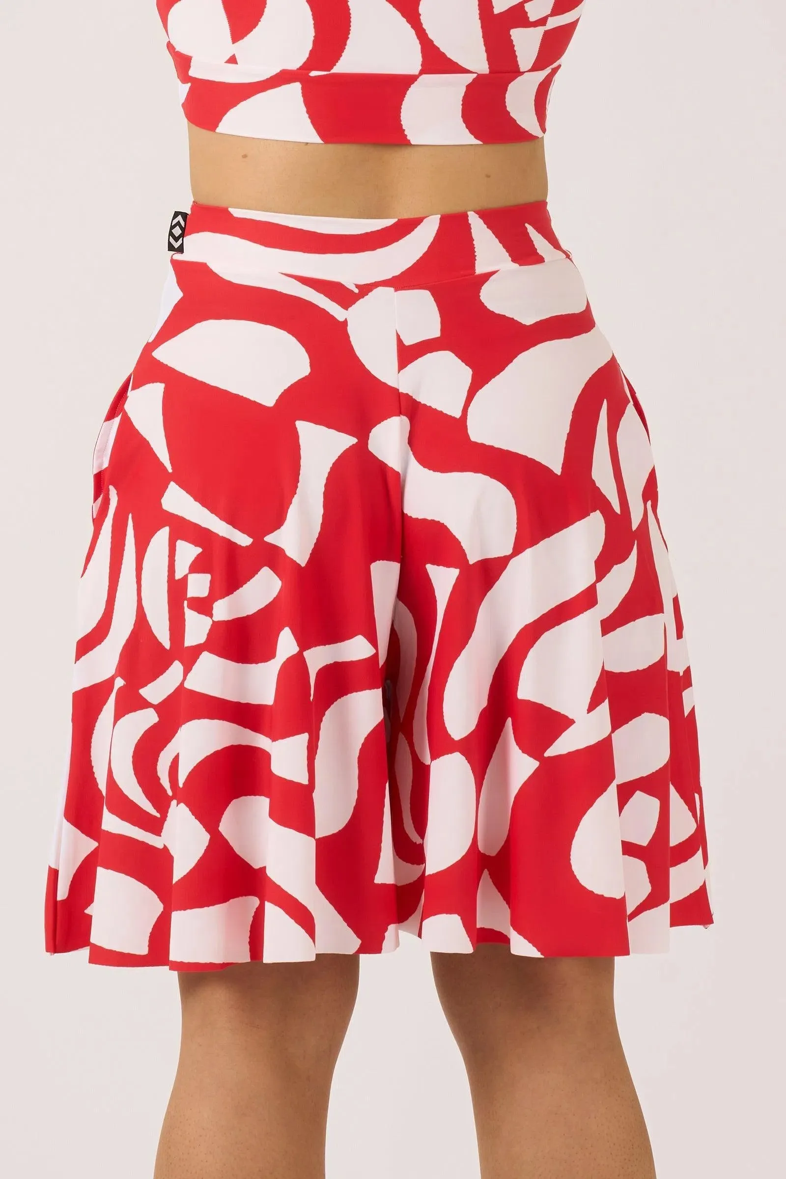 Silky Palazzo Short With Pocket - Red Geo Waves