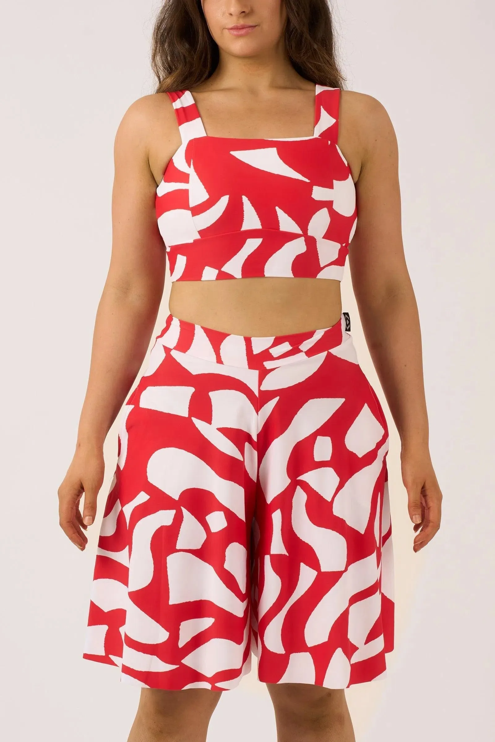 Silky Palazzo Short With Pocket - Red Geo Waves