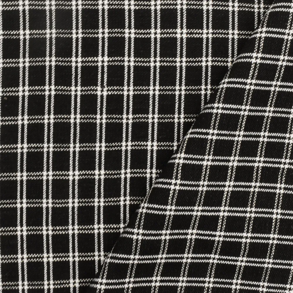 Simple Black-White Check Linen Gingham Woven Fabric