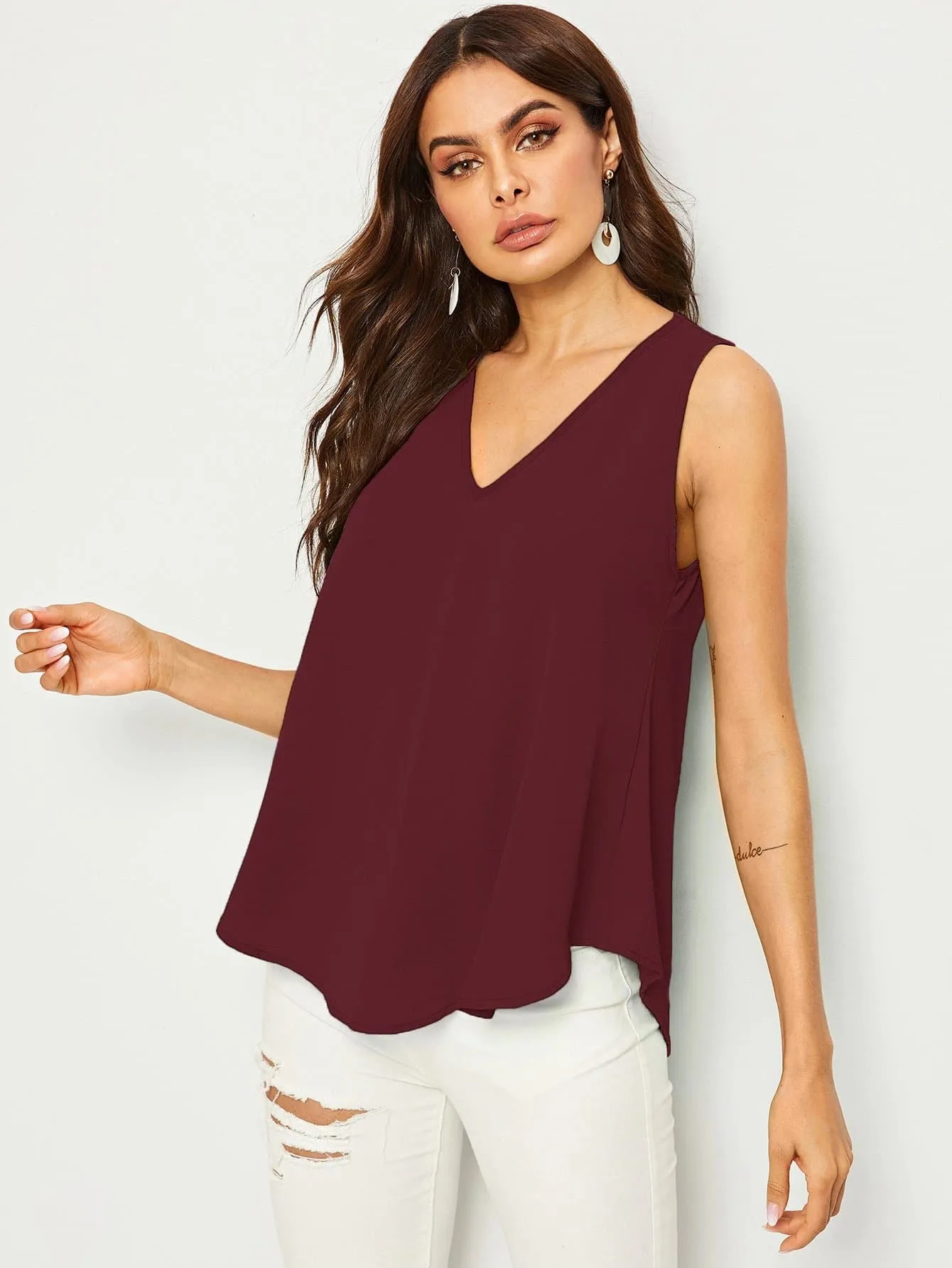 Sleeveless V-neck Flowy Top