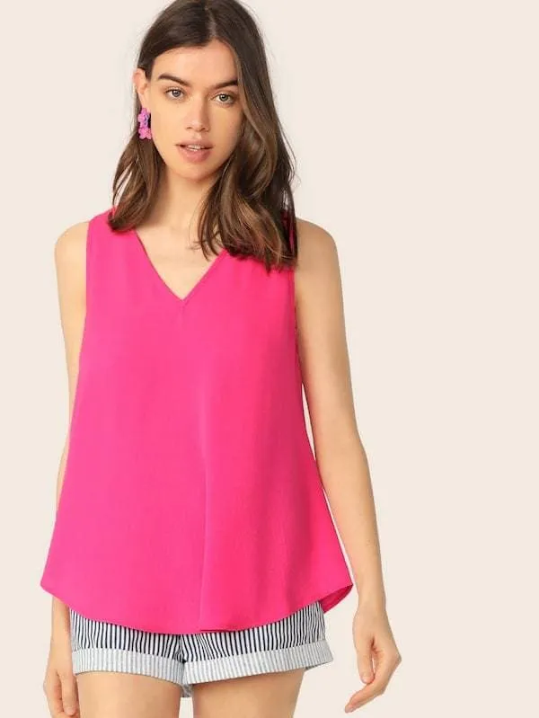 Sleeveless V-neck Flowy Top