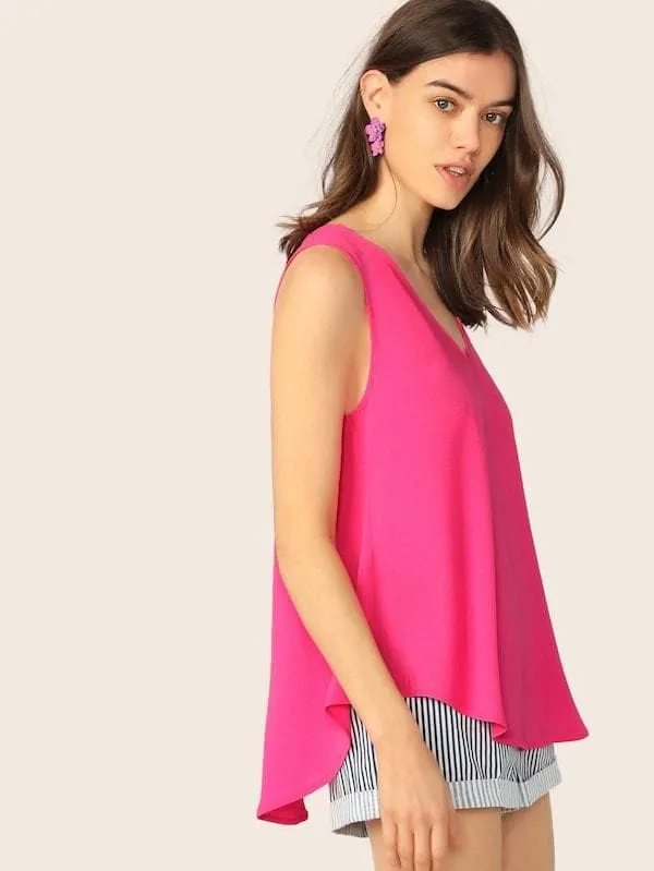 Sleeveless V-neck Flowy Top