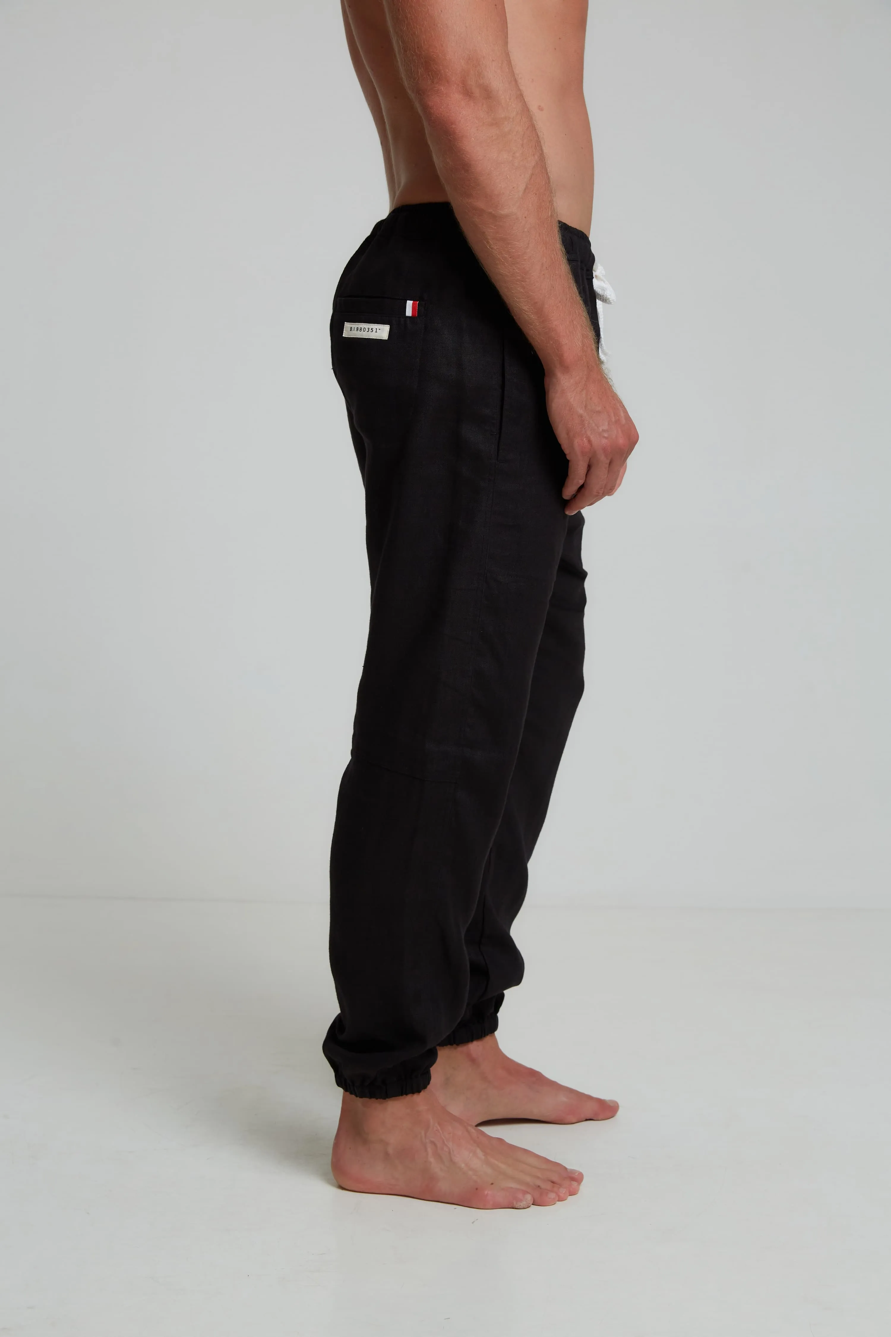 SOCIETY LOUNGE LINEN LONG PANTS IN BLACK