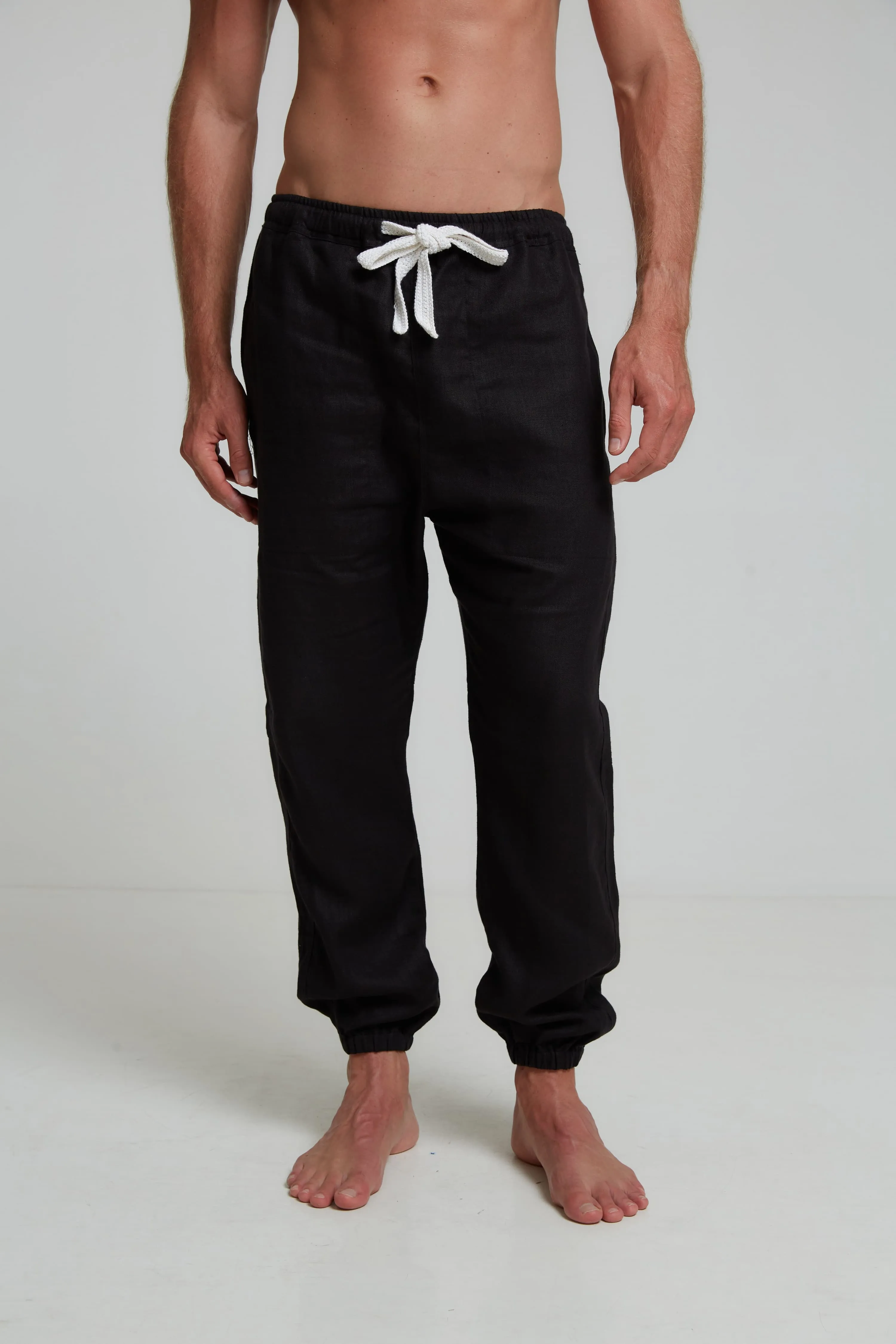 SOCIETY LOUNGE LINEN LONG PANTS IN BLACK