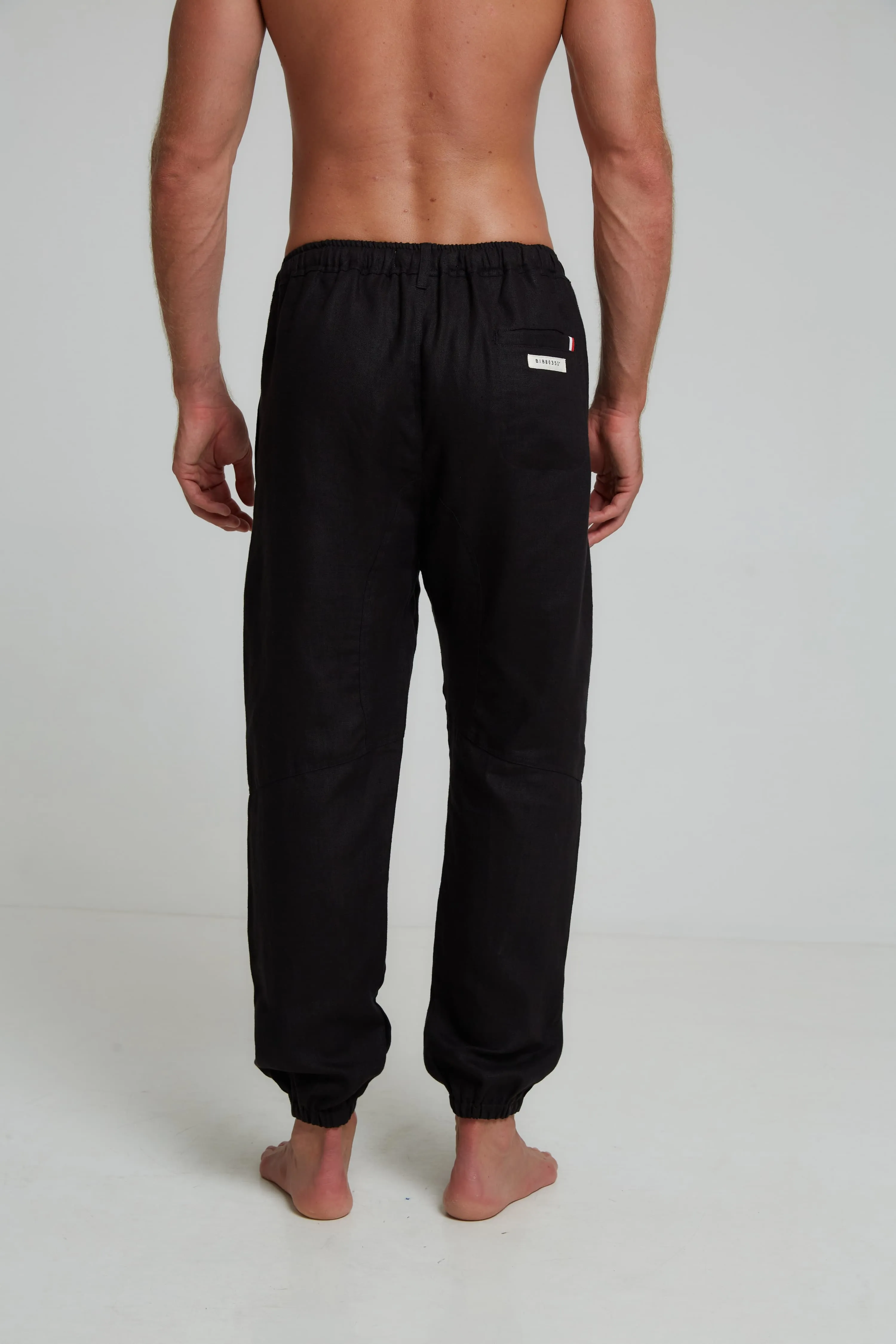 SOCIETY LOUNGE LINEN LONG PANTS IN BLACK