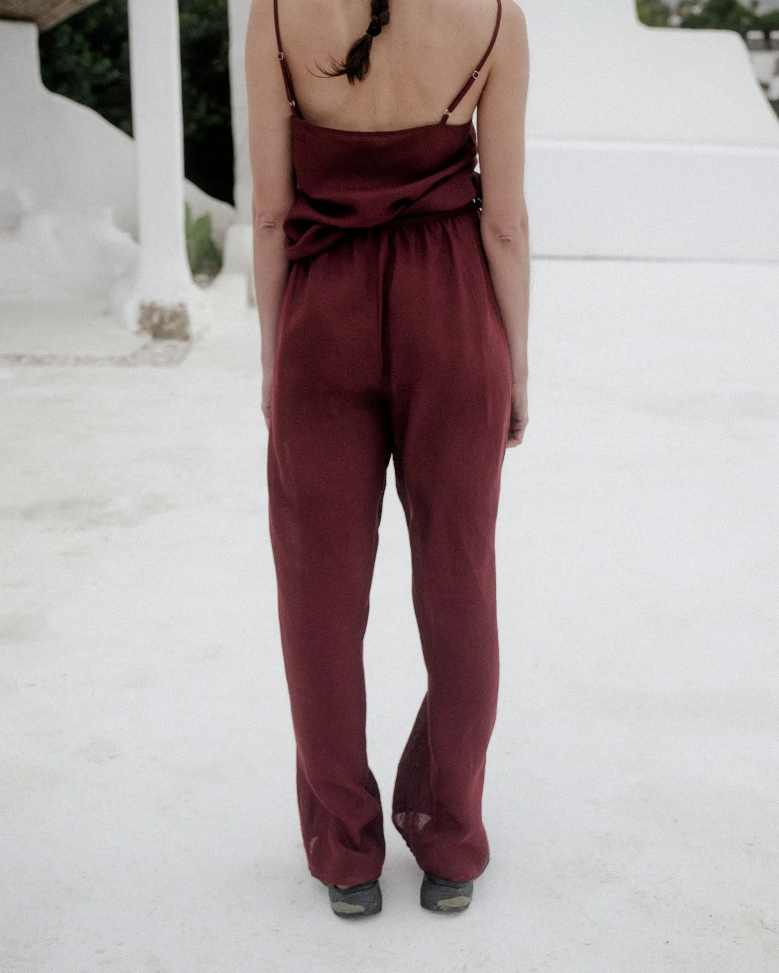 Stoa Pants - Fine Linen - Stome Burgundy