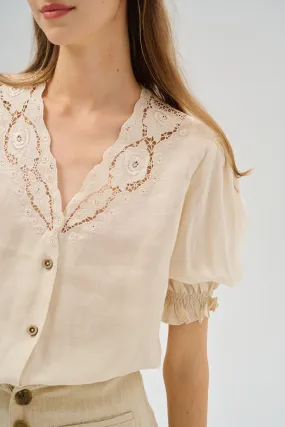 Summer 17 | openwork 100% linen blouse with lace