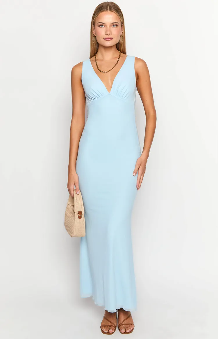 Sunflower Light Blue Mesh Maxi Dress