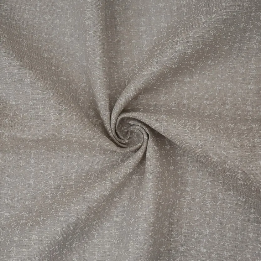 Taupe -White Nani IRO Dainty Abstract Pattern Print Linen Sheeting Fabric