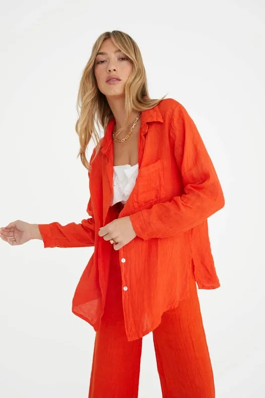 The Playa Linen Shirt In Papaya