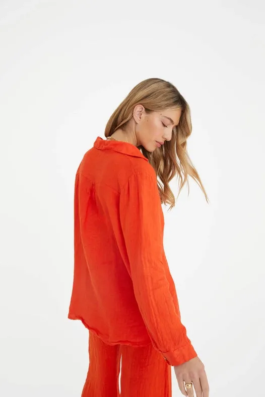 The Playa Linen Shirt In Papaya