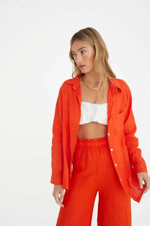 The Playa Linen Shirt In Papaya