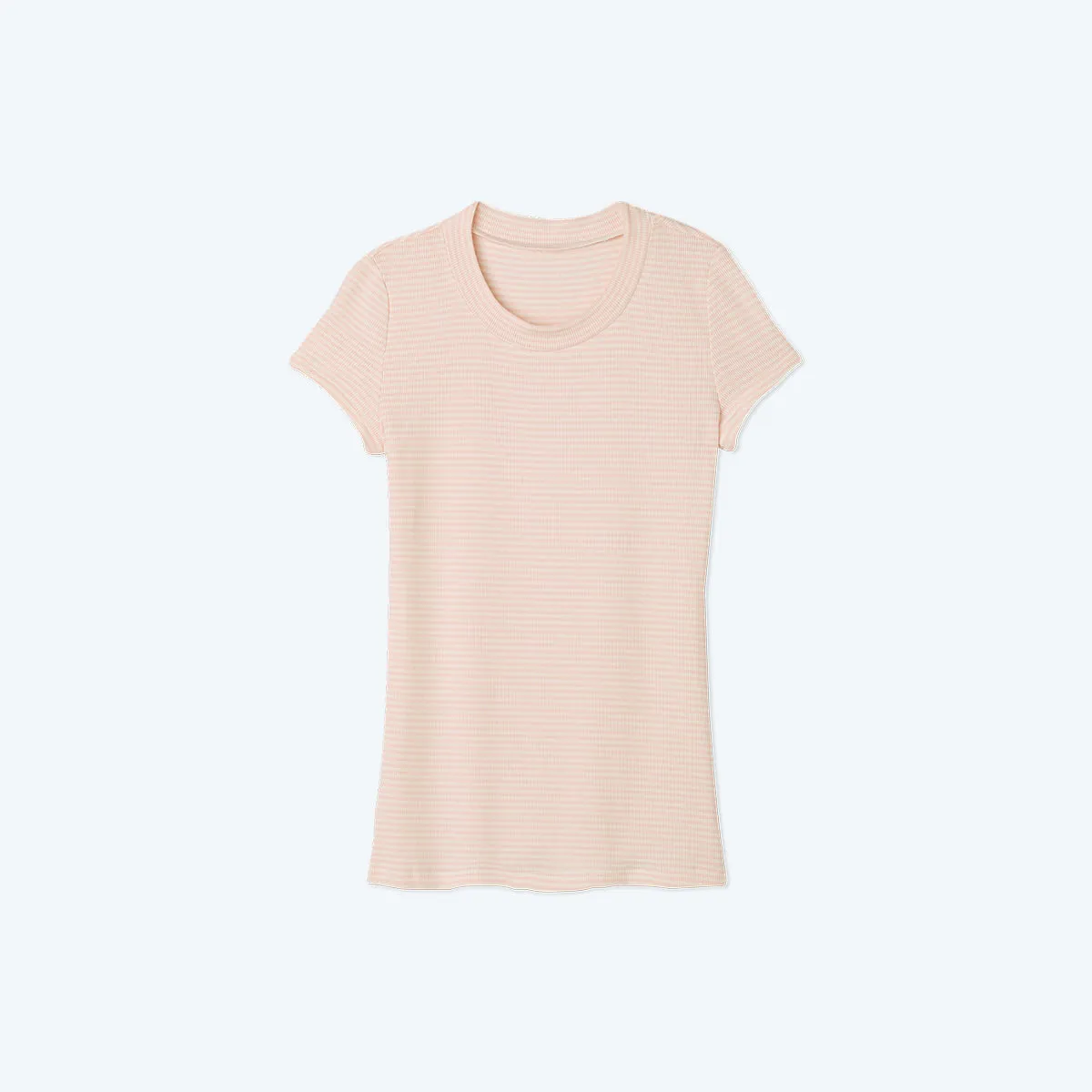 The Softest Ribbed Crew Neck T-Shirt - Blush & White Sand Stripe