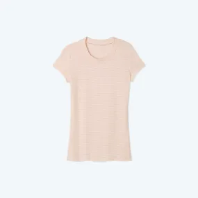 The Softest Ribbed Crew Neck T-Shirt - Blush & White Sand Stripe