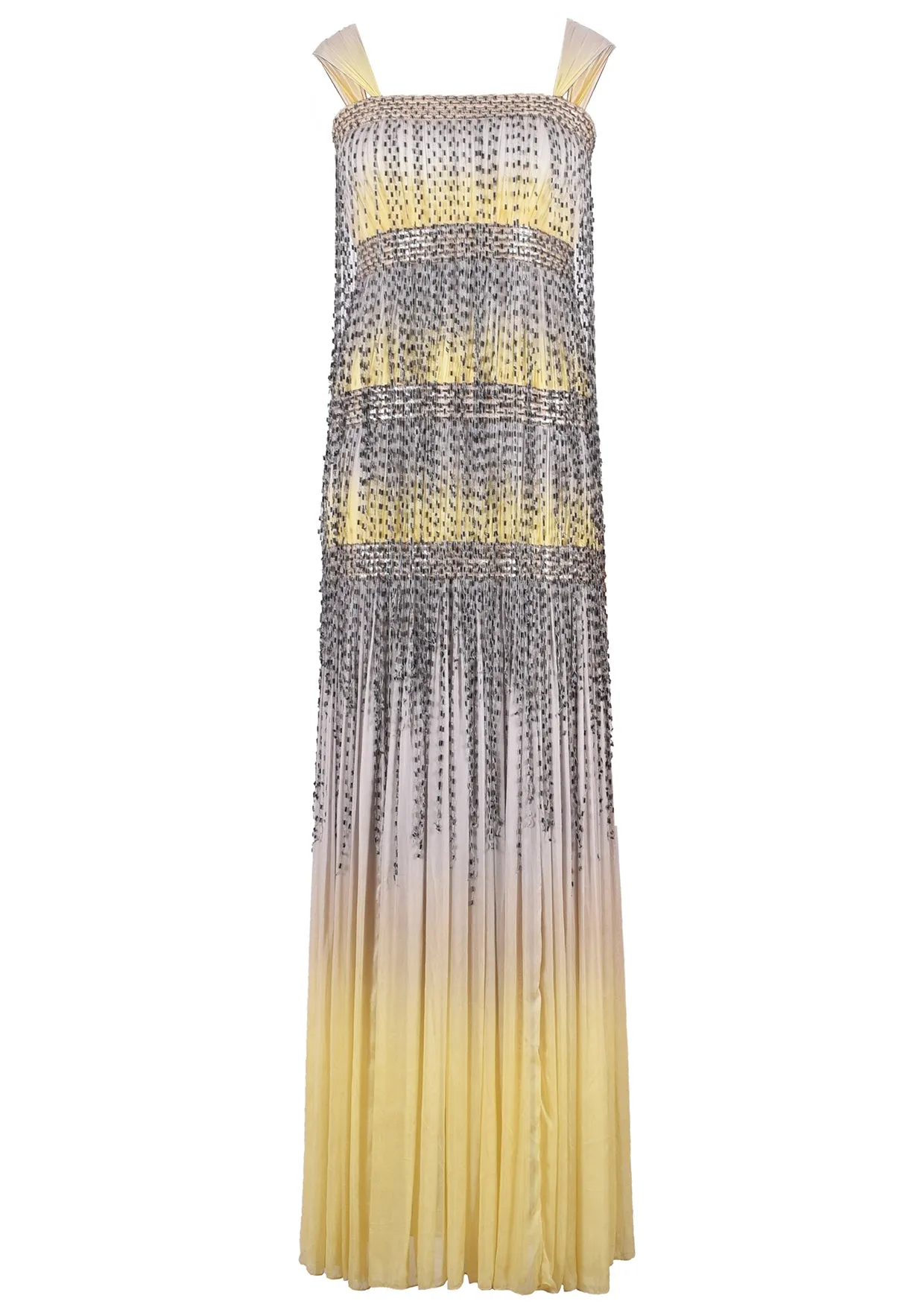 Tiered Fringed Chiffon Maxi Dress