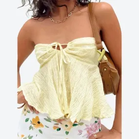 Trendy Flowy Strapless Smocked Tops