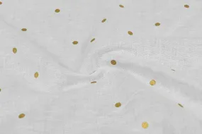 White Polka Dots Foil Printed Linen Fabric