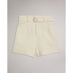 Women Wmt-Indigow-High Waisted Belted Shorts - Ivory