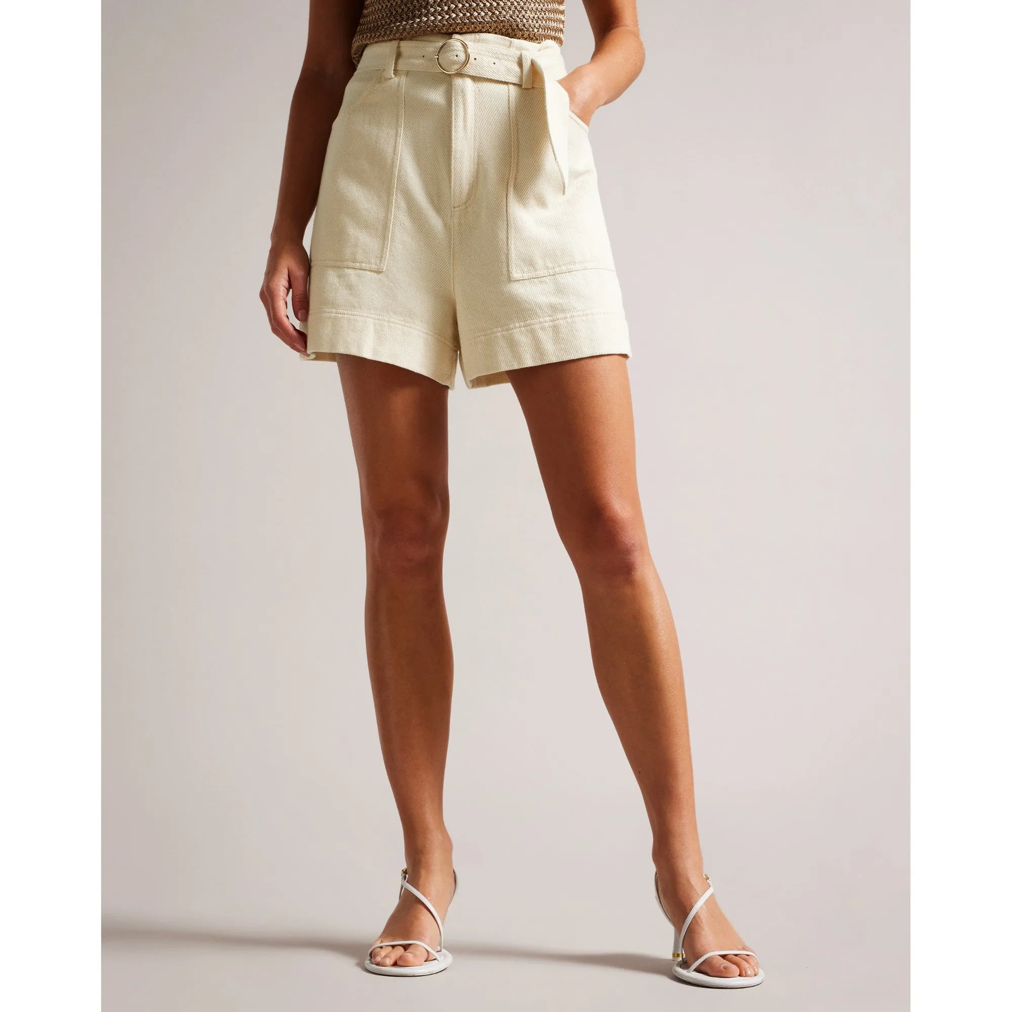 Women Wmt-Indigow-High Waisted Belted Shorts - Ivory