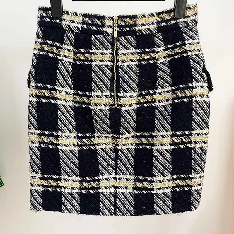 Women Yellow Houndstooth Check Shorts Gold-tone Mini Tweed Shorts