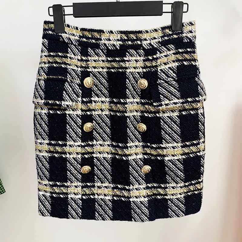 Women Yellow Houndstooth Check Shorts Gold-tone Mini Tweed Shorts