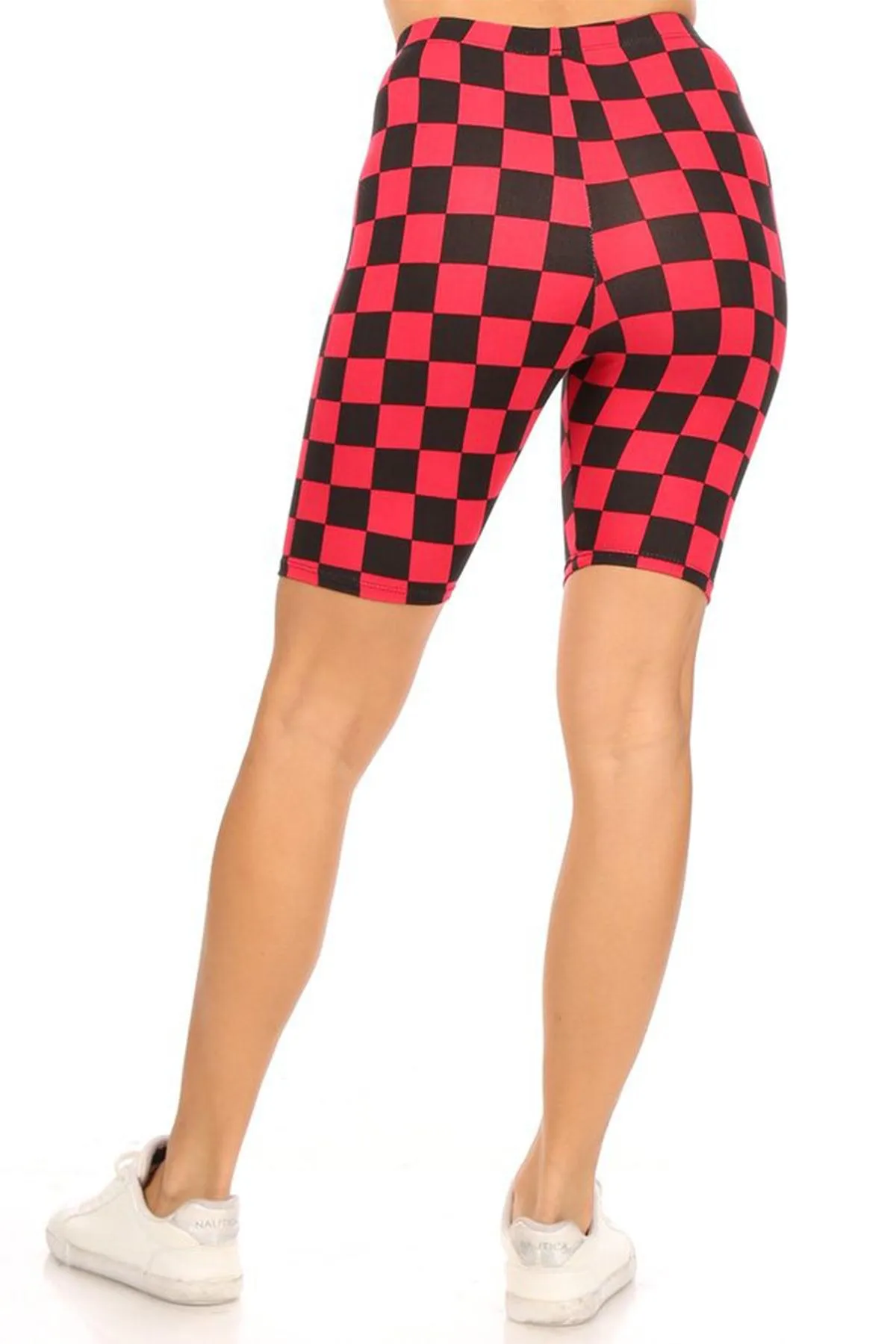 Women's Casual Checkered Plaid  Band Waist Stretch Biker Shorts