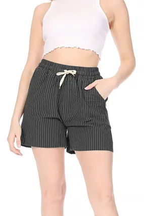 Women's Casual Stripe Elastic Waist Drawstring Pockets Lightweight Short Lounge Pants