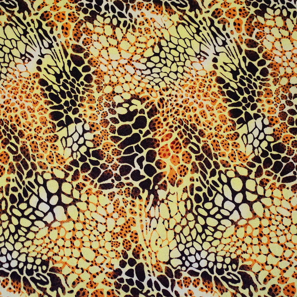 Yellow-Brown-Orange Abstract Cheetah Pattern Printed Linen Twill Fabric