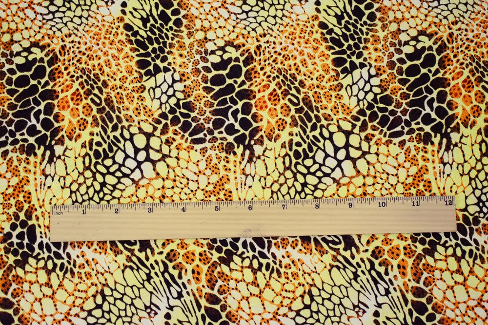 Yellow-Brown-Orange Abstract Cheetah Pattern Printed Linen Twill Fabric