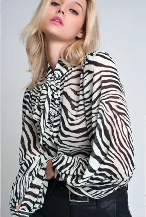 Zebra Print Flowy Sleeves Blouse