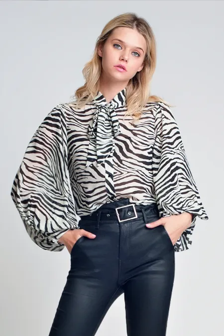 Zebra Print Flowy Sleeves Blouse